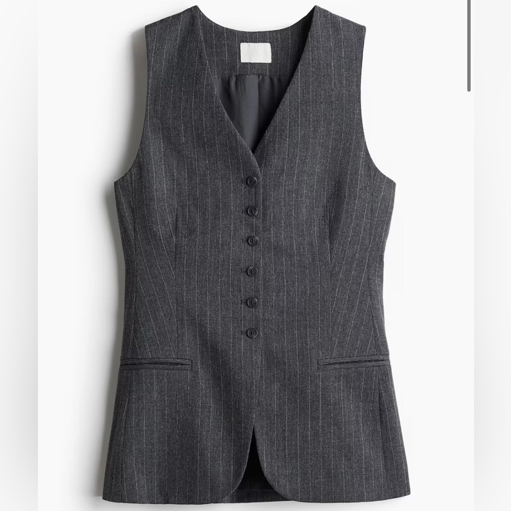 BNWT H&M Viscose-Blend Suit Vest Grey Pinstripe - XS